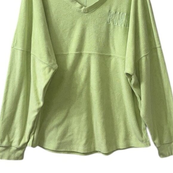 PINK Victoria's Secret Yellow Oversized VNeck Terry Cloth Pullover Sweatshirt - Picture 4 of 9